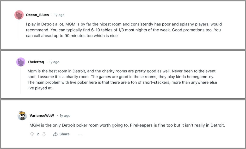 Detroit poker Reddit comments